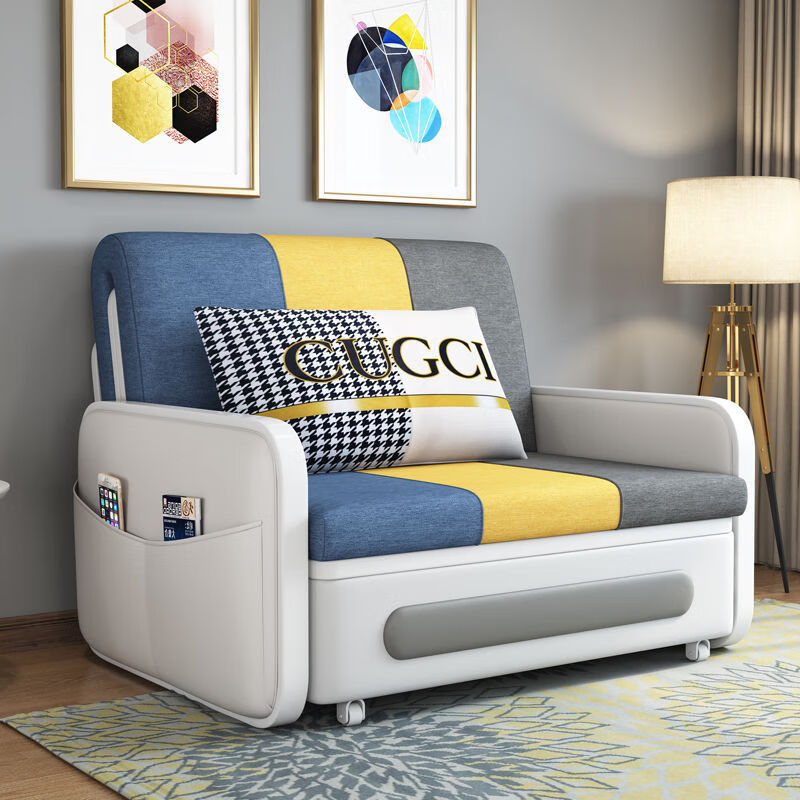 三世桃源沙发床可折叠坐卧两用多功能沙发二用小户型单人客厅沙发床可拆洗 白#米黄色 外宽0.88m护脊椰棕垫+储物