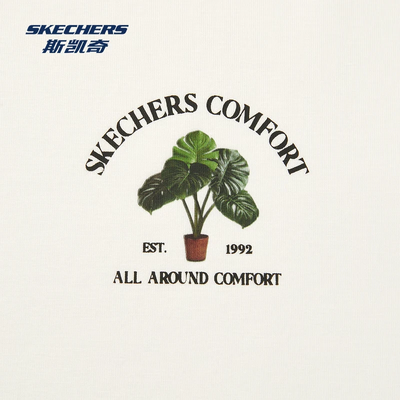 斯凯奇(Skechers)【成毅同款】2025夏季男士印花针织短袖T恤衫L225M102 棉花糖白/0074 XL