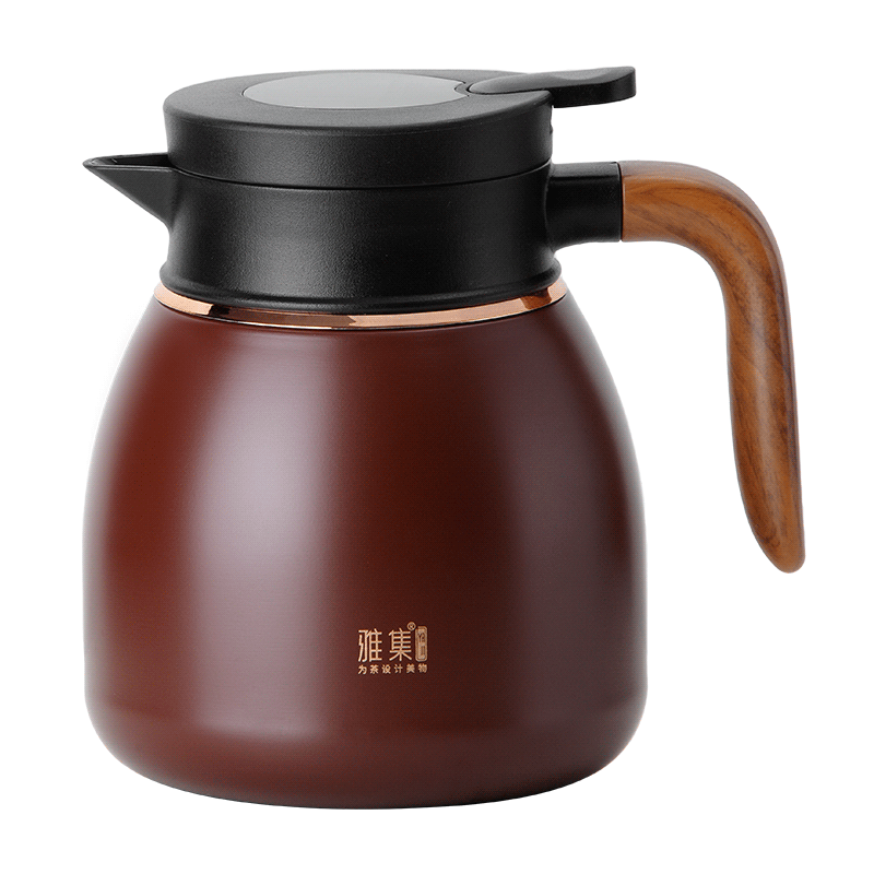 雅集小胖福燜茶壺1100ml咖啡色保溫家用水壺陶瓷內(nèi)膽不銹鋼過濾悶泡壺