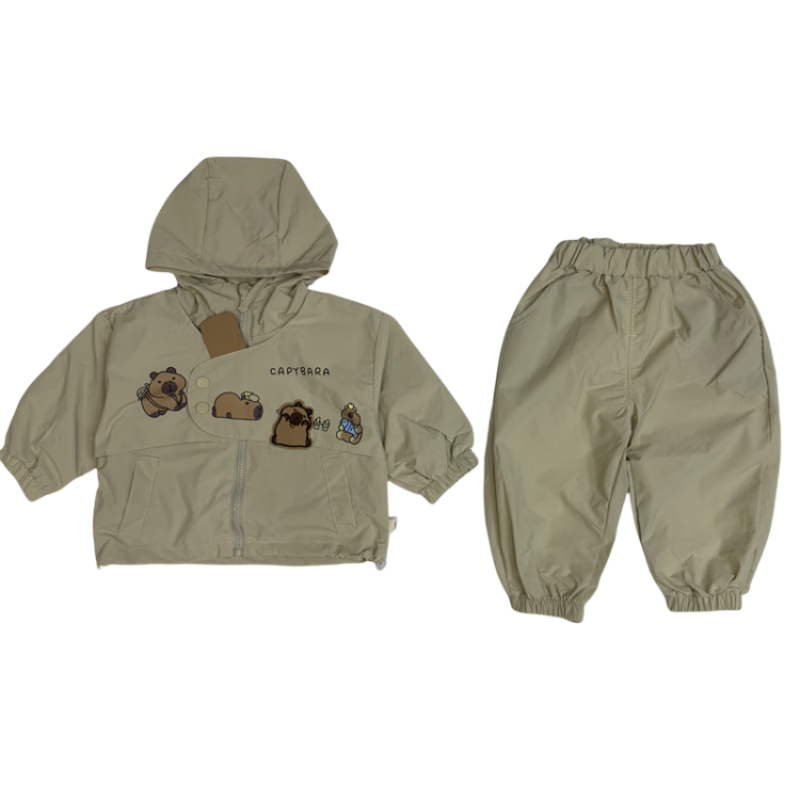 G.duck小黄鸭男童套装春秋季25新款0-4岁男宝宝衣服婴幼儿童冲锋衣外套 米色 90 建议宝宝10-12公斤 24-36个月