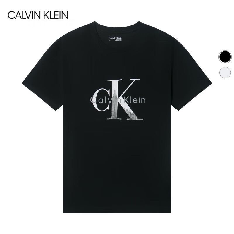 CALVIN KLEIN JEANSCK男纯棉短袖T恤情侣款休闲印花圆领 白色 2XL 美(200-240斤)