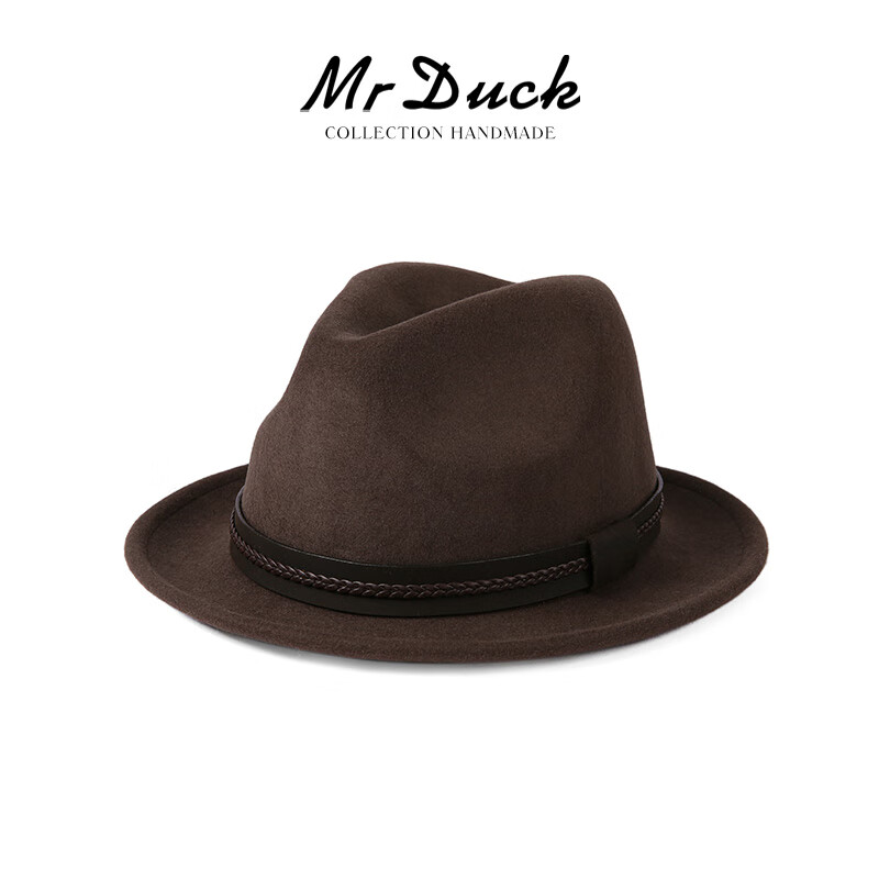 Mr DUCK【新品】進口澳洲禮帽 皮織帶西部牛仔帽 秋冬復古帽子藏式氈帽 MW216245-褐棕色（5cm小邊） 小碼(52-54cm)