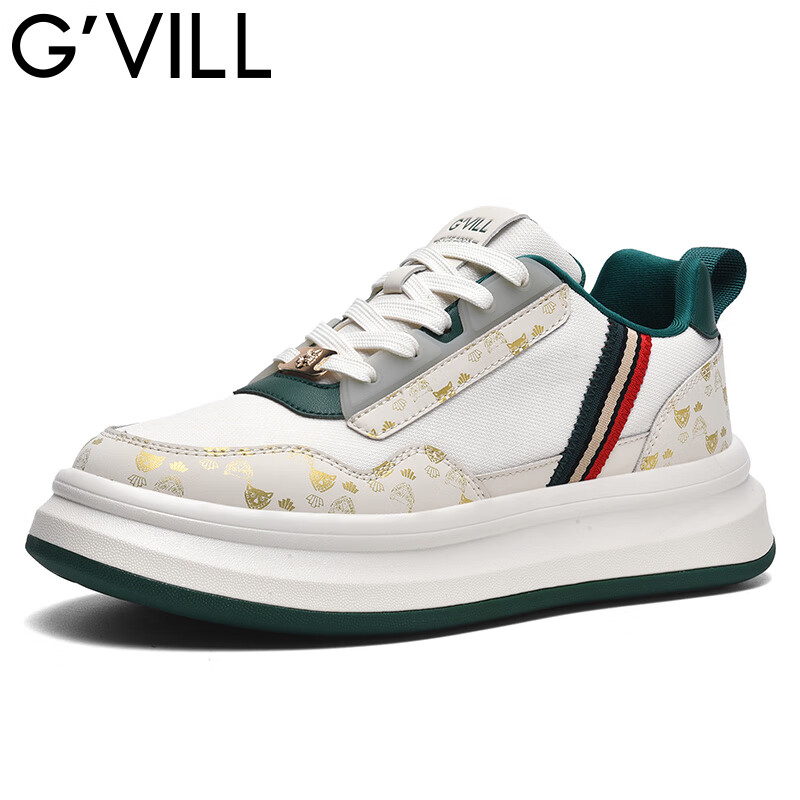 贵之步秋冬季低帮潮流舒适休闲板鞋厚底增高柔软减震运动鞋男鞋 米绿[网面款] G022 36 [运动鞋码]