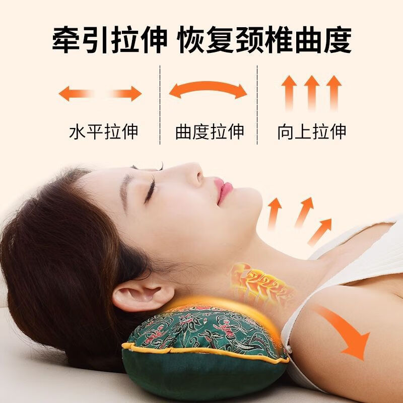荣事达颈椎肩颈按摩仪腰背部电加热敷包家用颈椎病专用牵引枕头护颈神器 艾草热敷枕【四档定时+四档调温+护颈热敷】