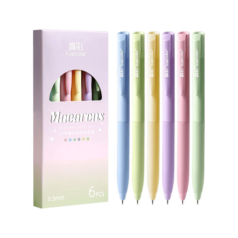 真彩（TRUECOLOR）6色彩色中性筆按動(dòng)式馬卡龍色系彩筆學(xué)生用ins日系高顏值套裝手帳標(biāo)記劃重點(diǎn)手賬水筆6支裝1045C