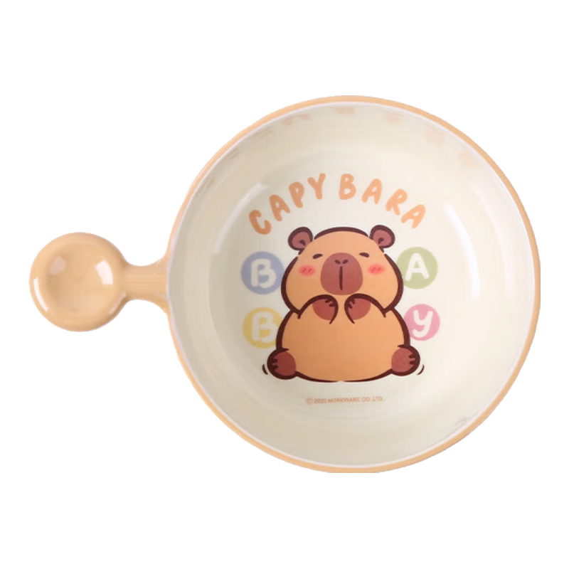 五和（WUHE）卡皮巴拉兒童餐具寶寶輔食碗可愛卡通耐摔防燙吃飯專用碗套裝 卡皮巴拉手柄碗（400ml）