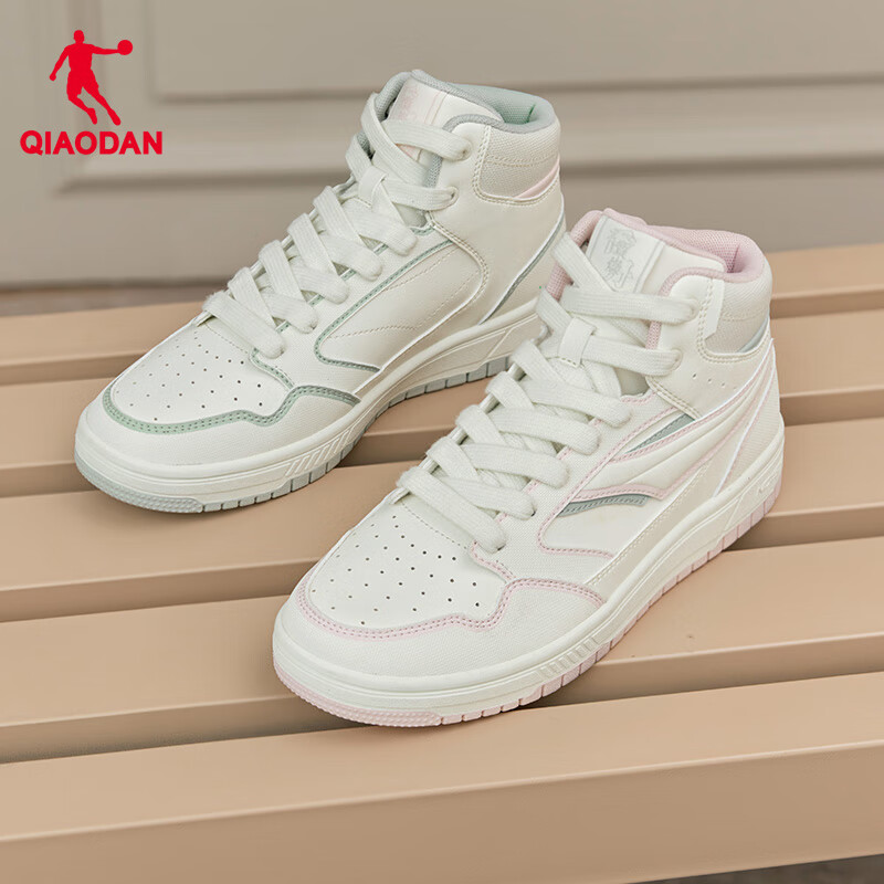 乔丹QIAODAN女鞋板鞋学生小白鞋低帮运动休闲鞋女鞋 象牙色/冰霜粉240531（高帮） 37