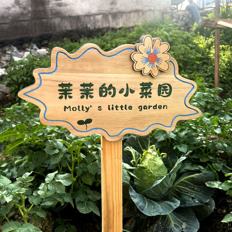 墨薰槿戶外菜地花草幼兒園菜園種植花園裝飾插地木質(zhì)警示提示牌木牌定制 17x30cm