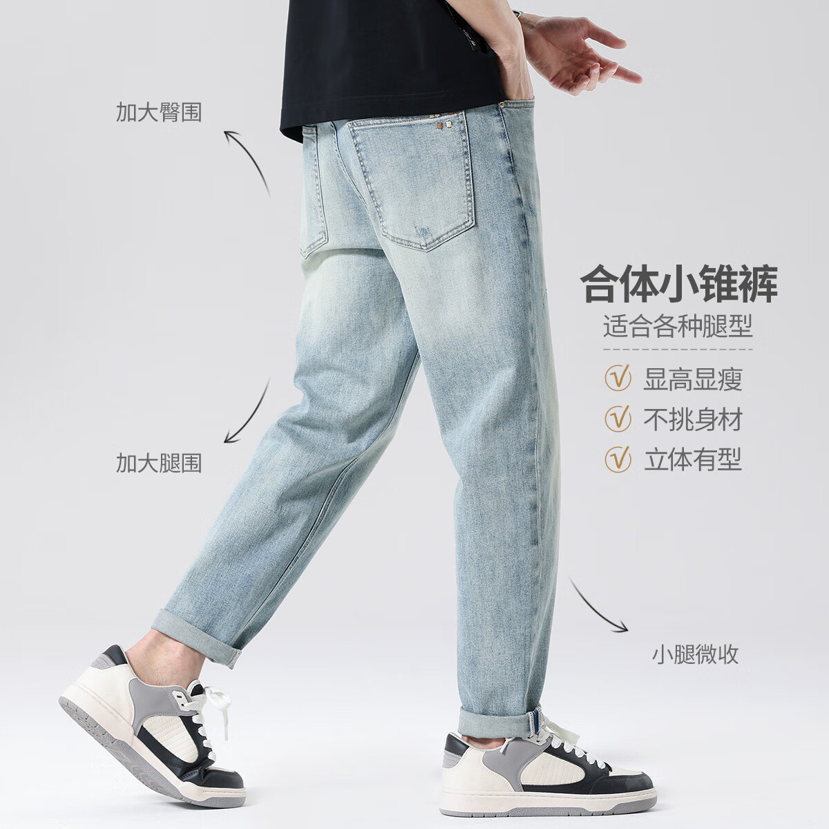 布衣传说牛仔裤合集 原色九分牛仔裤男款宽松锥形休闲长裤子 蓝色12089 32