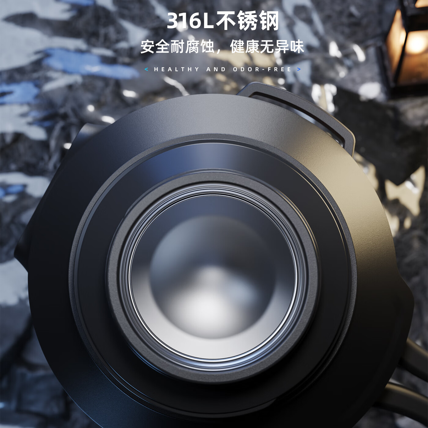 艾尼瓦保温杯大容量户外72小时长效316不锈钢车载大保温水壶外出便携式 黑色2.5L（5斤水）【背带+独立茶仓】男款