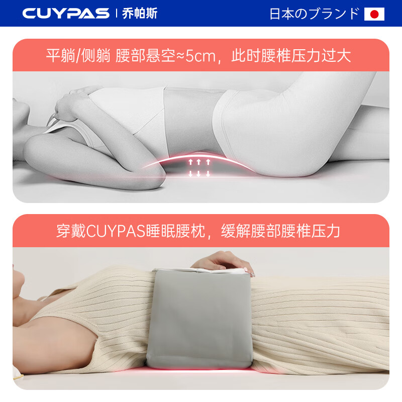 CUYPAS日本睡眠护腰枕腰垫腰痛腰椎盘突出腰托背靠肌劳损床上保暖 灰白 均码 【包裹式+熟睡整晚】