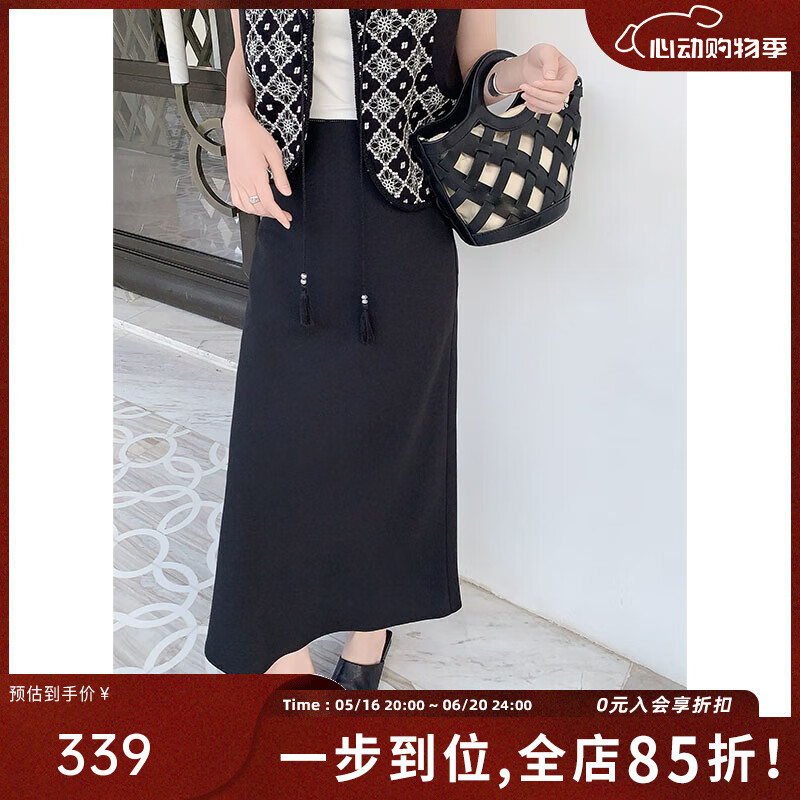 美洋（MEIYANG）茱麗葉半裙 可機(jī)洗華爾茲紗麻感斜裁半身中長(zhǎng)裙U 黑色 M
