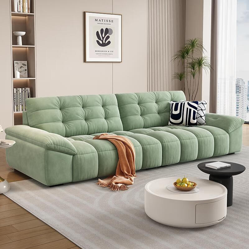 安森威沙发客厅现代简约猫抓绒沙发大小户型棉花糖泡芙直排布艺沙发 一号色(猫抓绒+海绵标准版) 直排三人位(2.1米)