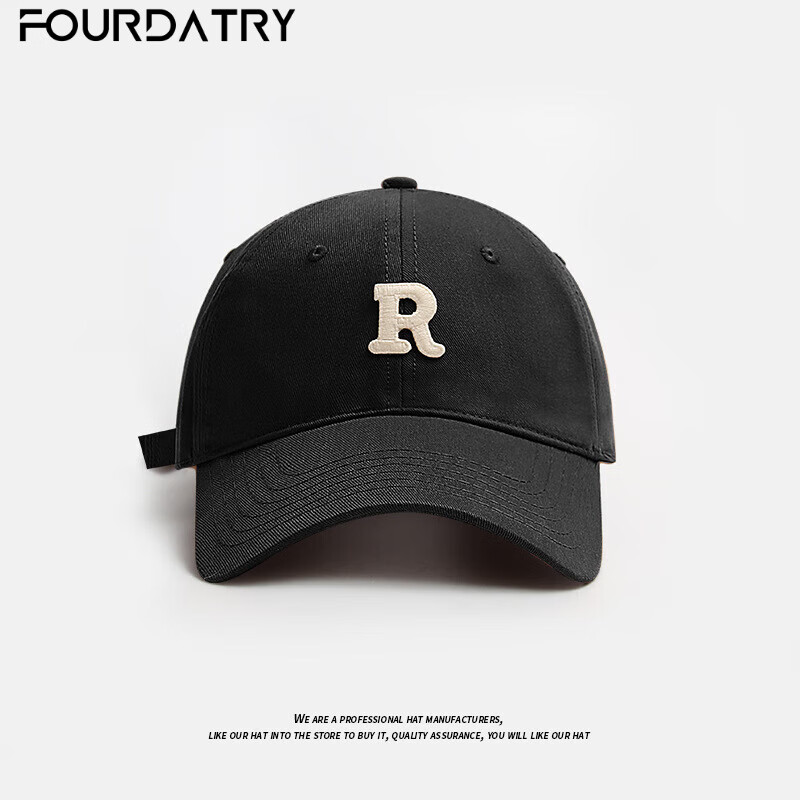 FOURDATRY帽子女夏季简约休闲鸭舌帽R标百搭字母棒球帽男士防晒帽 高品质款-黑色贴布R字母 均码