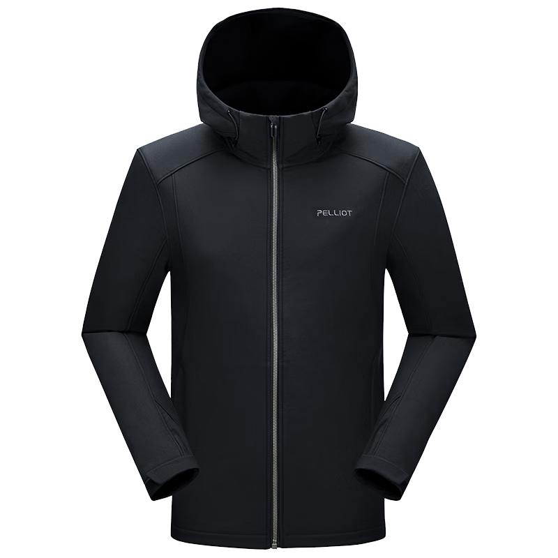 伯希和（Pelliot）软壳衣男女加绒冲锋外套秋冬户外保暖透气防风防泼水夹克抓绒休闲 男曜石黑 XXL