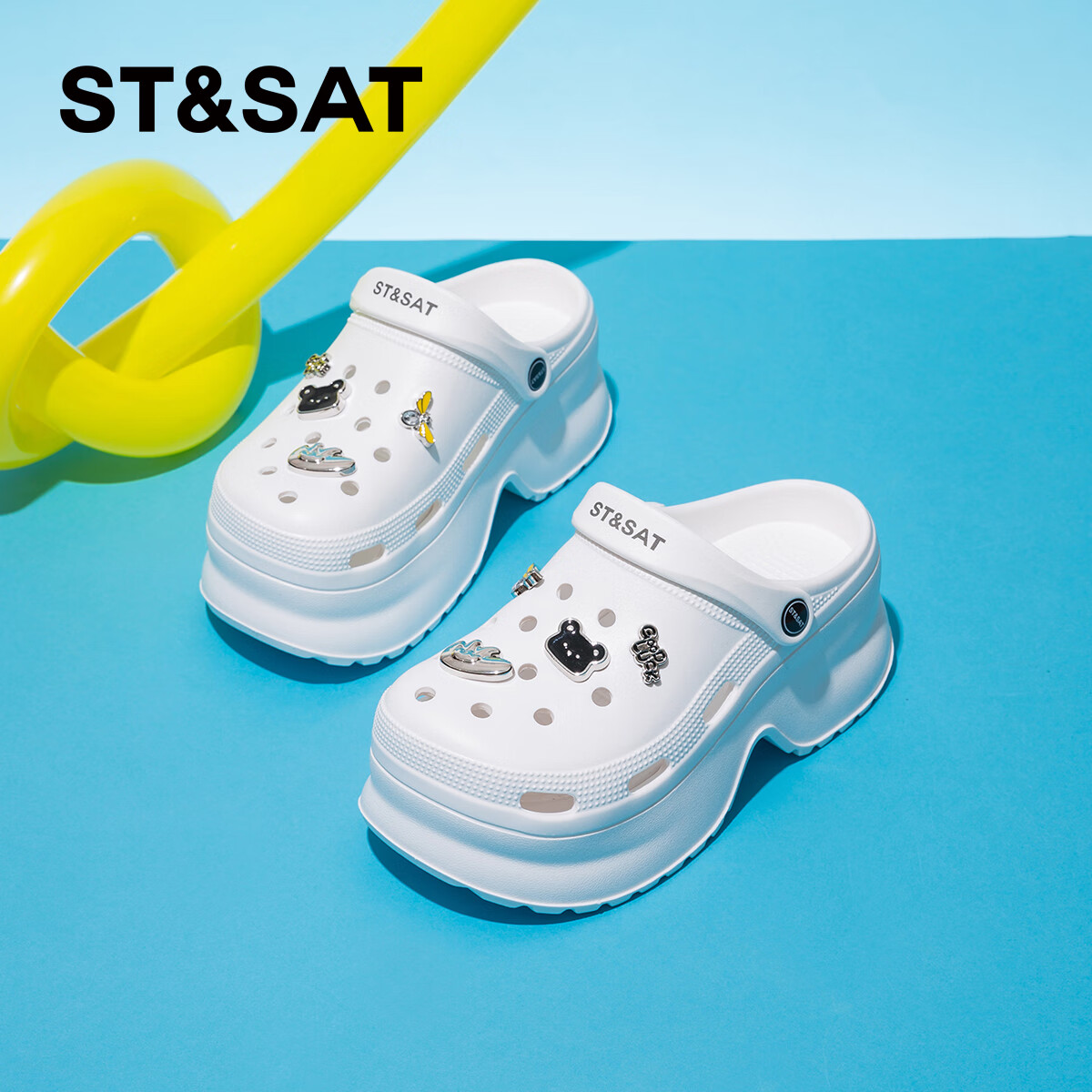 星期六厚底增高洞洞鞋时尚休闲鞋两穿百搭女凉鞋沙滩鞋女鞋凉拖鞋通勤鞋 白色 38-39