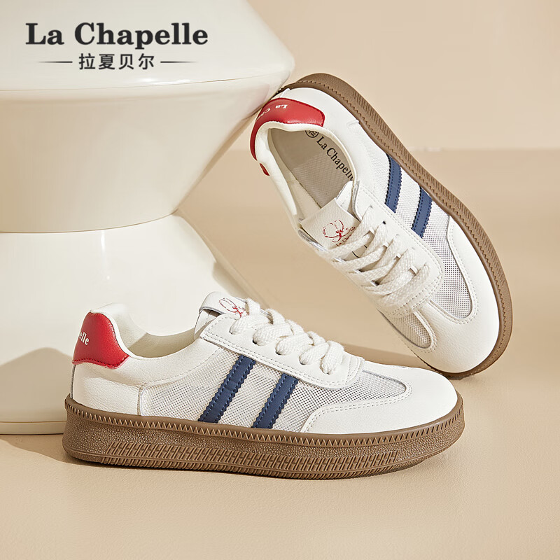 拉夏贝尔女鞋徳训鞋女网面透气小白鞋低帮厚底轻便简约休闲徳训鞋子女 蓝红 37