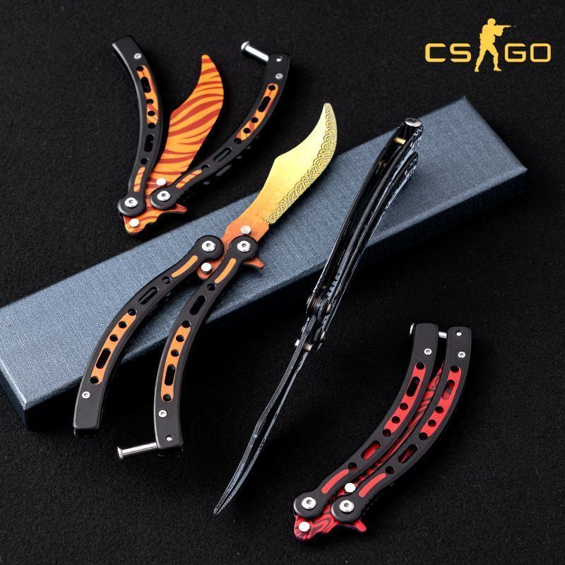 溥畔csgo同款蝴蝶玩具新手练习折叠式cf蝴蝶梳子重型全钢学生版不开刃 CSGO)淬火 单把+全套教程