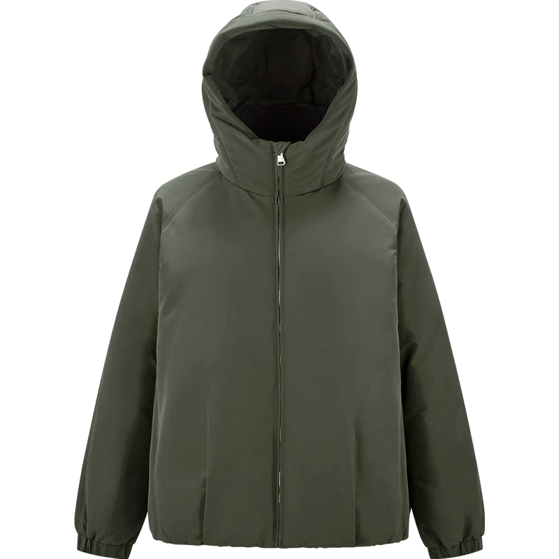 森马（Semir）羽绒服男无缝极简茧型廓形外套防风三防冬装2025新款连帽上衣 橄榄绿A（灰鸭绒）41813 M