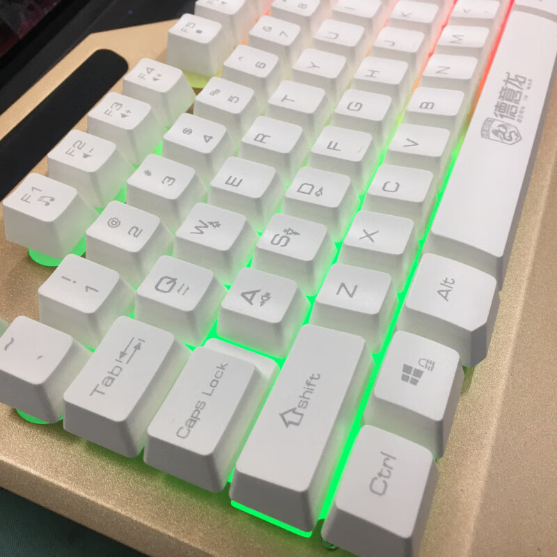 雷蛇适用键盘游戏背光机械手感电竞USB键盘黑色白色游戏套装 白色 炫彩背光白 标配