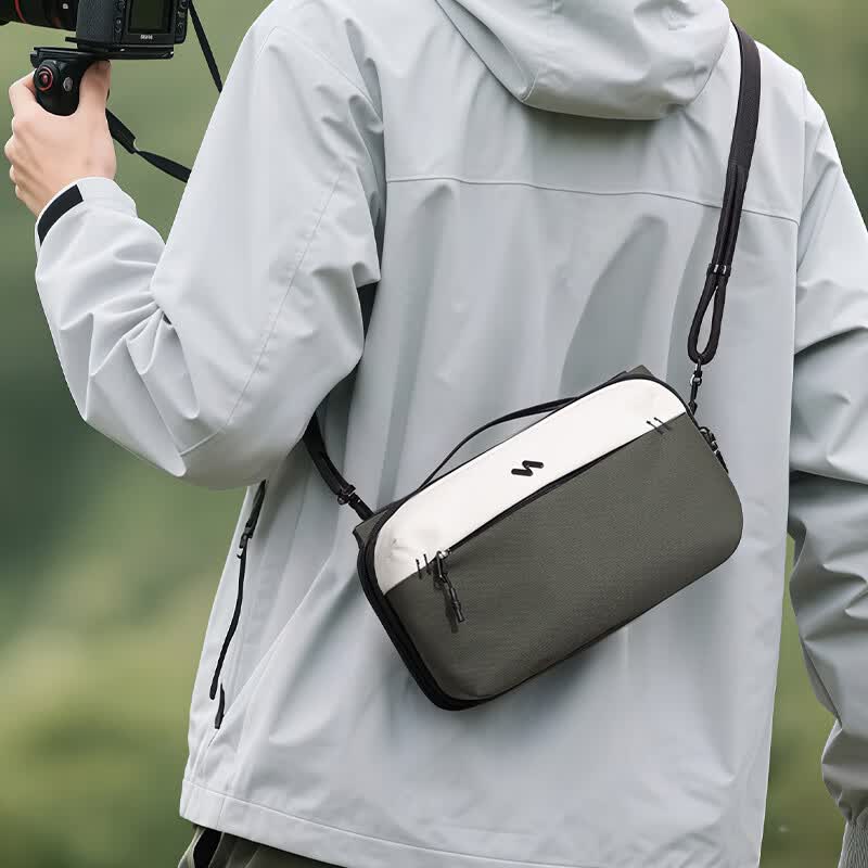 inateck四折叠火山收纳包数码配件数据线充电宝电源配件收纳袋桌面收纳袋 驰骋黑 带肩带