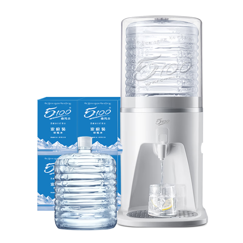 5100西藏冰川礦泉水12升整箱 家用泡茶飲用水大桶裝天然弱堿性礦泉水 12L*5箱+常溫飲水機
