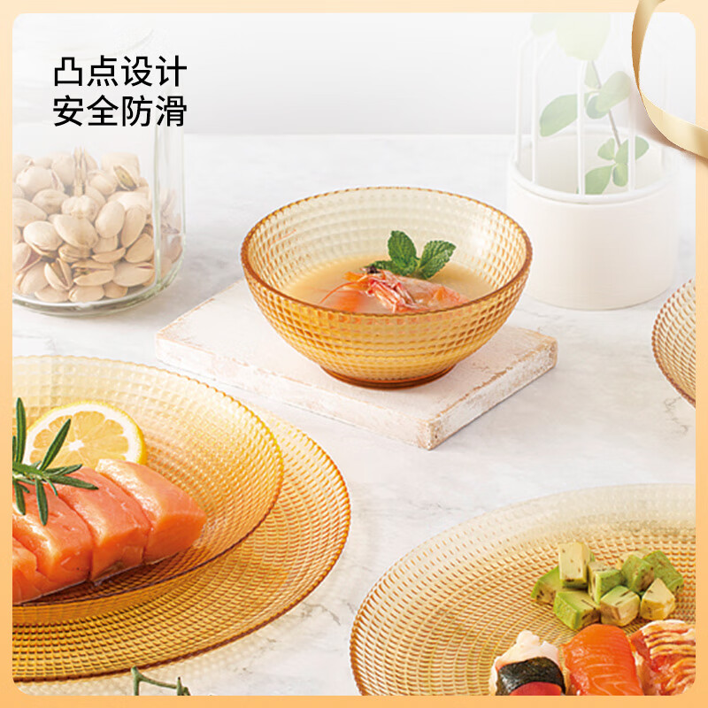 VISIONS康宁波点系列土耳其进口玻璃餐具耐热可微波炉饭碗菜碟盆鱼盘餐具 康宁-晶莹波点鱼盘土耳其进口 1头