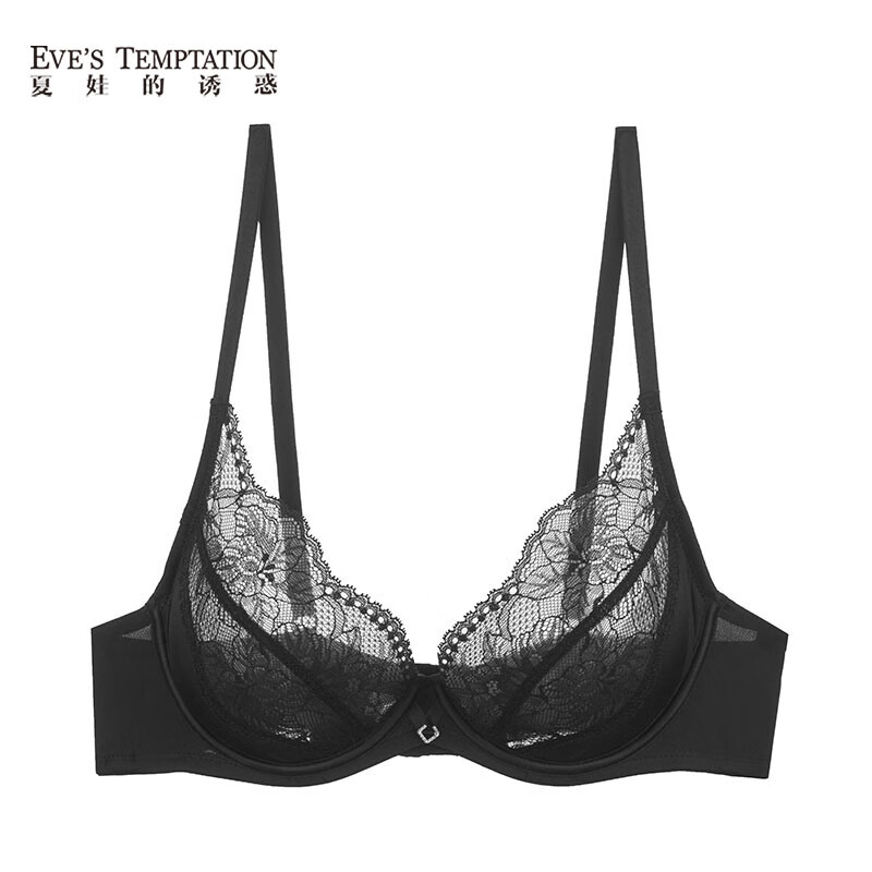 夏娃的誘惑（EVE'S temptation）法式內(nèi)衣女夏季薄款性感蕾絲文胸上托防下垂胸罩女 黑色 70B