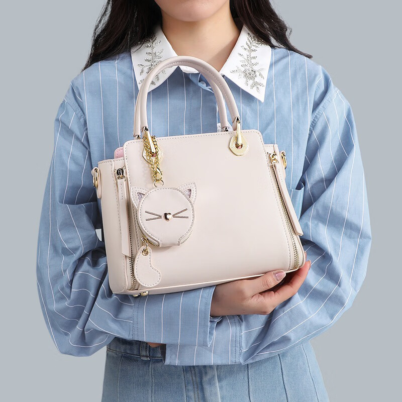 纪诗哲轻奢包包女包单肩包女士斜挎包七夕圣诞节送老婆女友纪念节日礼物 米白色【轻奢女包女神节送礼】 中包精美礼盒包装