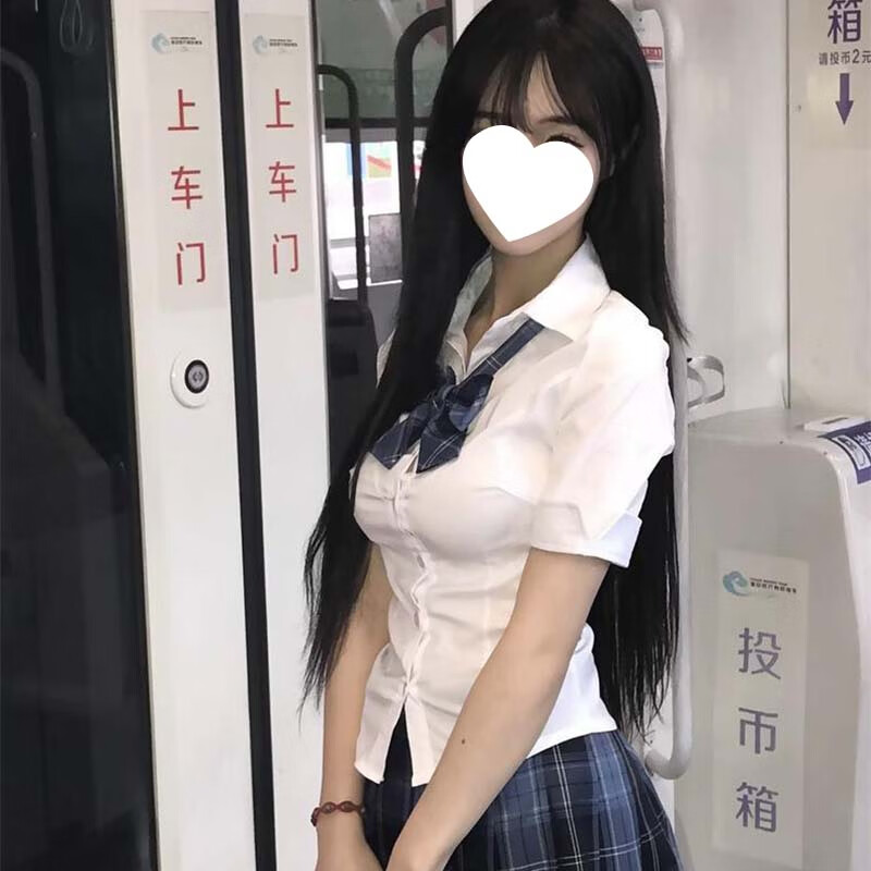 微光里JK制服小V收腰短袖衬衫夏季修身白衬衣日系学院风格百搭上衣衬衣 短袖收腰衬衣【白色 L】 95-105斤