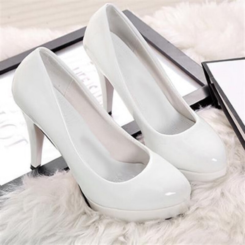 爱图荣春秋季高跟鞋水台性感细跟浅口单鞋女韩版圆头漆皮工作鞋子