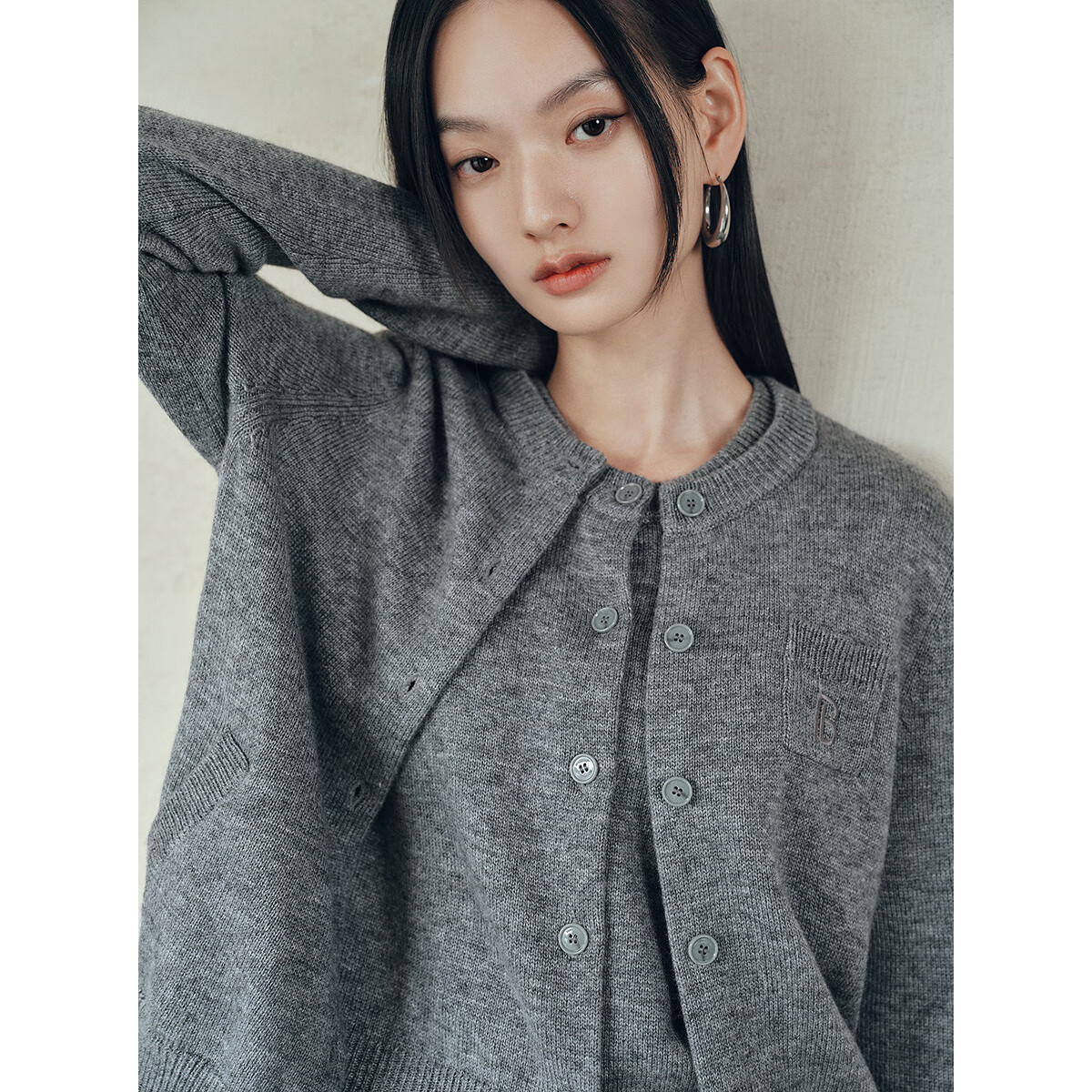 太平鸟秋冬毛针织衫集合链接新款打底无缝套衫女士开衫 开衫灰色 L