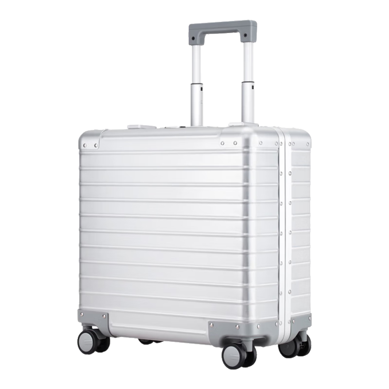 夢(mèng)旅者指紋鎖拉桿箱 萬(wàn)向輪鋁鎂合金行李箱商務(wù)旅行箱18英寸登機(jī)箱男女 太空銀卡扣 18英寸 （登機(jī)箱+鋁鎂合金箱體）