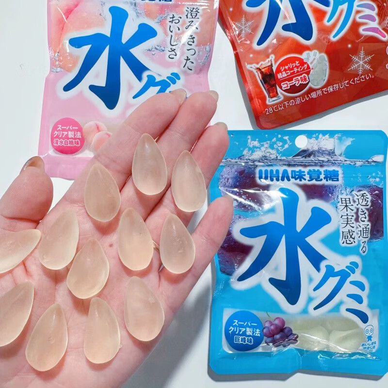 悠哈水滴糖~日本限定悠哈HUA葡萄水蜜桃可樂味果汁軟糖Q糖果低卡零食 水滴糖