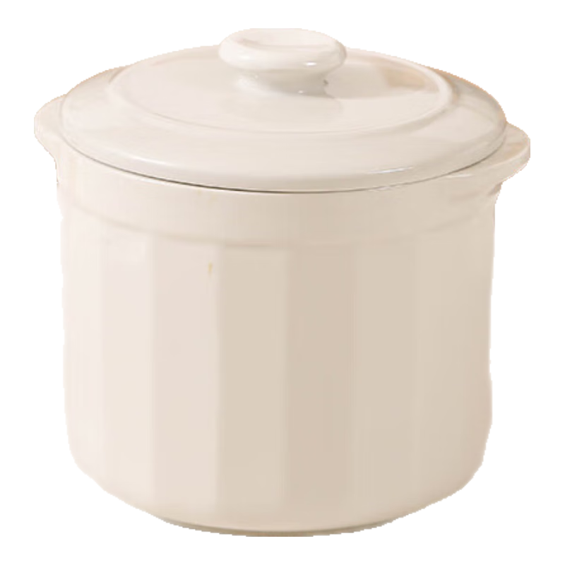 纯白陶瓷炖盅家用小汤盅2025新款燕窝蒸蛋瓦罐养生隔水煨汤汤盅 竖纹炖盅-1000ml【适合3-4人】