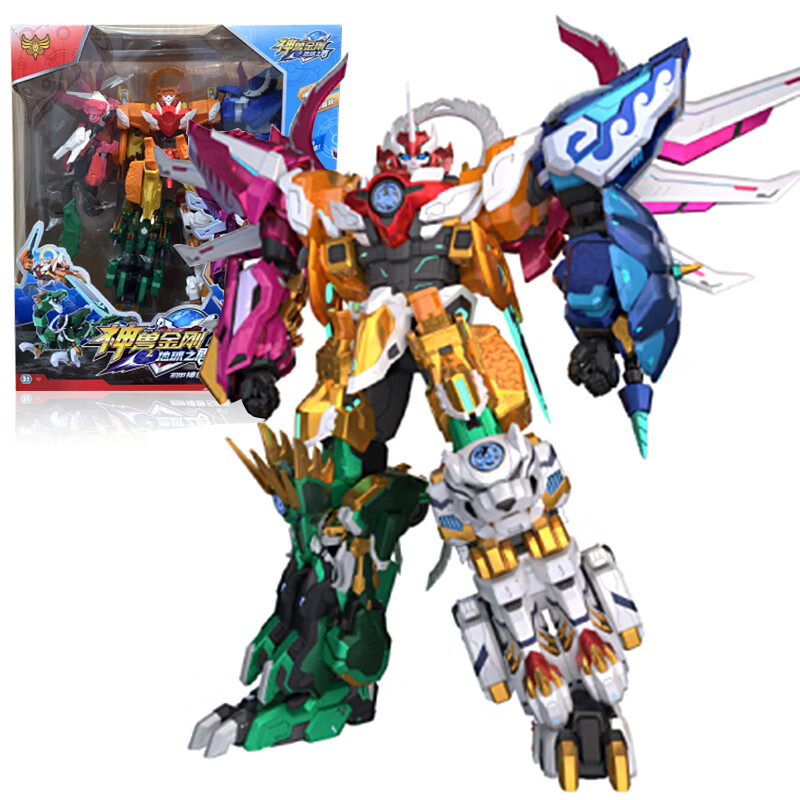 趣味童年 神兽金刚玩具之地球之盾6合体玩具变形机器人超人麒麟青龙