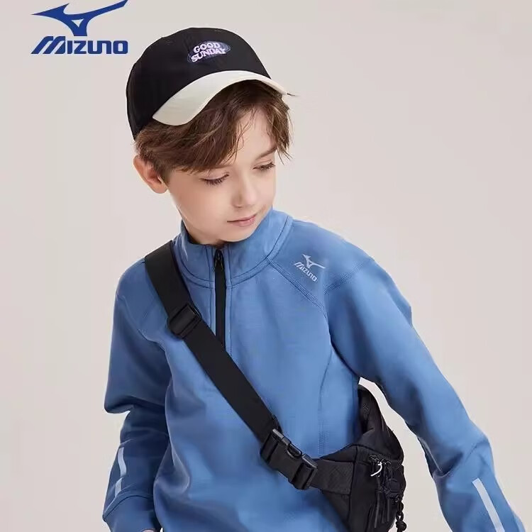 美津浓(MIZUNO)儿童立领长袖卫衣男秋冬季百搭休闲半开衫卫衣男舒适穿搭女童 蓝色 加绒 160 cm (建议身高155-160cm)
