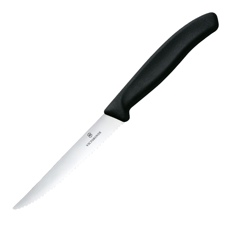 维氏(VICTORINOX)瑞士维氏牛排刀不锈钢西餐刀面包刀餐具家用锯齿牛扒刀 黑色