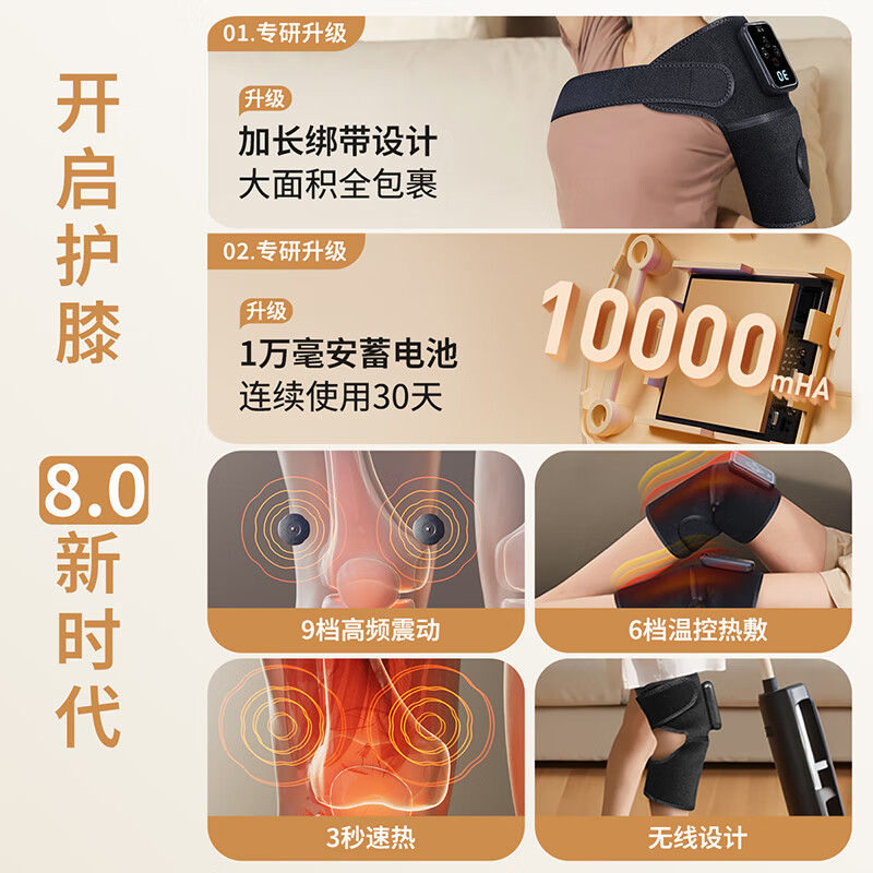 乐尔康(Le er kang)智能加热护膝盖理疗仪腿部按摩器保暖关节炎老寒腿艾草热敷疼痛神器按摩仪送父母长辈生日礼物 【顶配礼盒装】6档艾灸热敷+膝肩肘9档按摩*灰蓝 送长辈老年人父亲节礼物实用送爸爸生日礼物妈妈母亲
