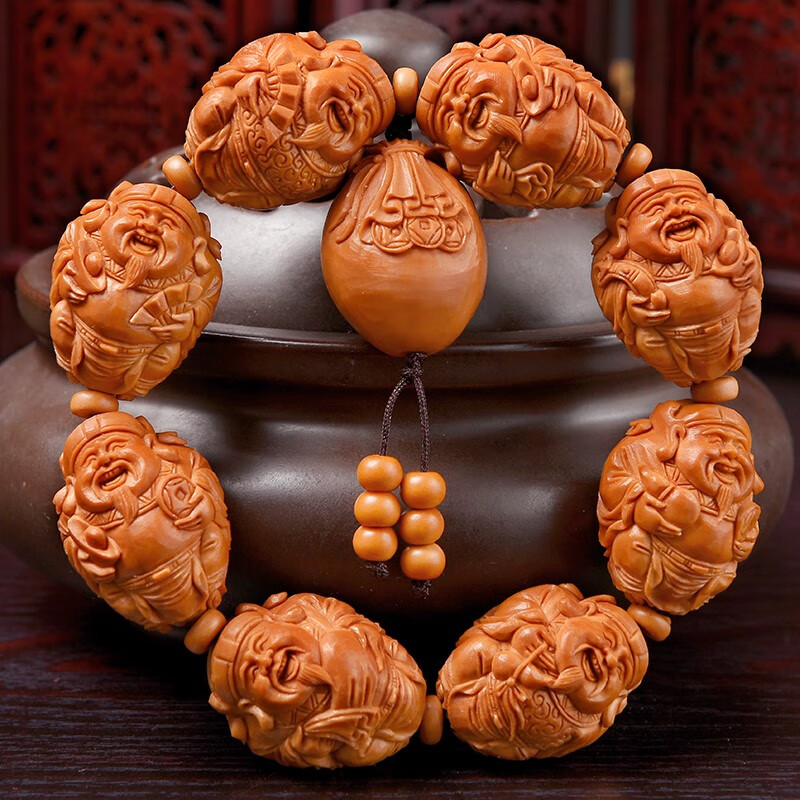 橄榄核手串 八方财神 文玩橄榄核雕手把件八大财神 南工大师夏天 手工