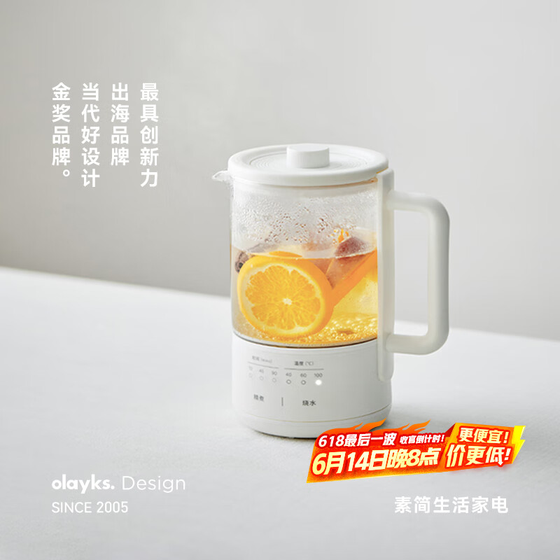 olayks立时 养生壶迷你养生杯 小型煮茶壶一人花茶壶带滤网 恒温不锈钢水壶 0.6LOLK-YSB600C
