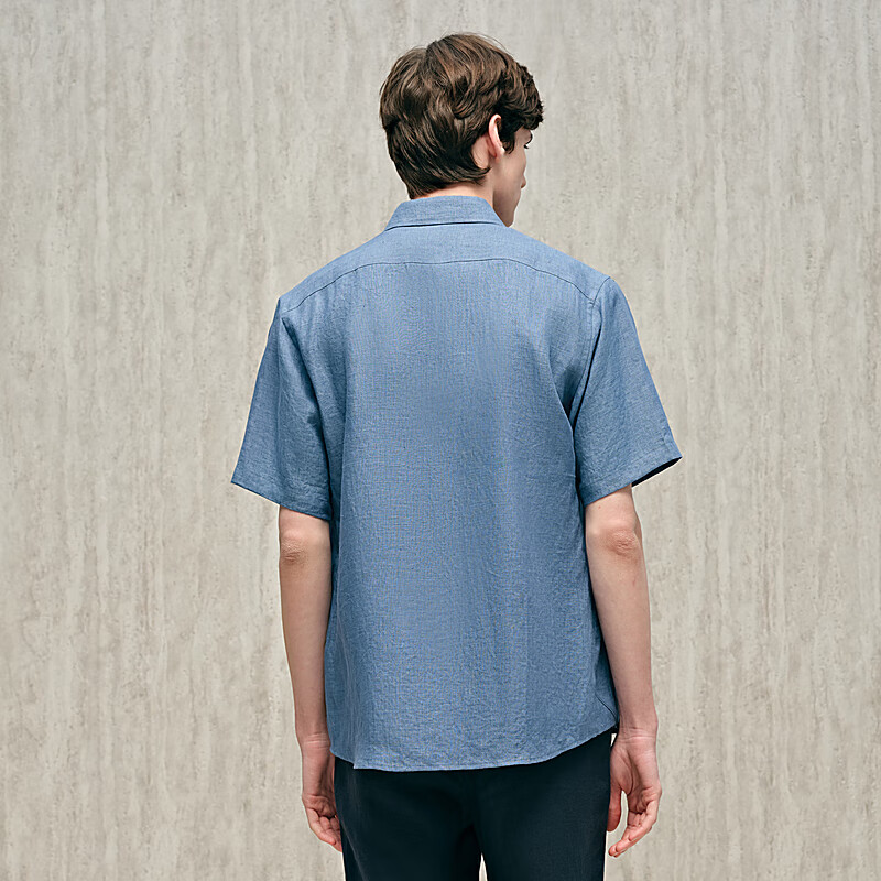 汉麻世家（HANP）汉麻翻领短袖衬衫 蓝采和 S