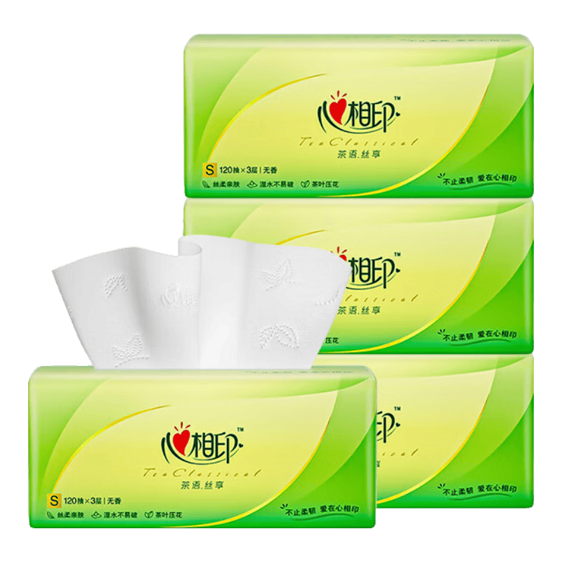 心相印抽纸茶语丝享120抽卫生纸心心相印家用餐巾纸面巾纸巾 3层120抽3包