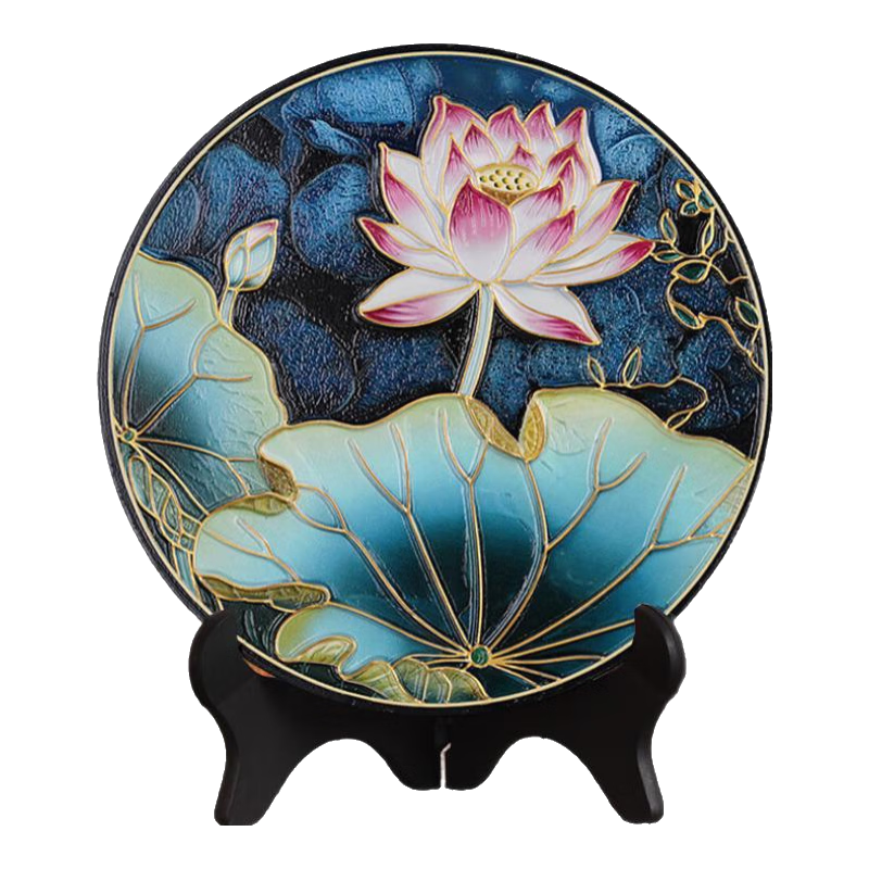 集里雅韻新中式荷花禪意蓮花清廉家居客廳酒柜博古架裝飾品擺件琺瑯彩荷韻 218專(zhuān)版淺雕全彩噴繪荷韻 禮盒