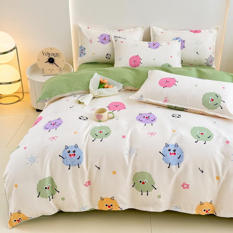 软贝小清新被套单人床单款宿舍三件套四季通用被罩四件套 糯米团 床单款 2.0m四件套(被套200*230cm