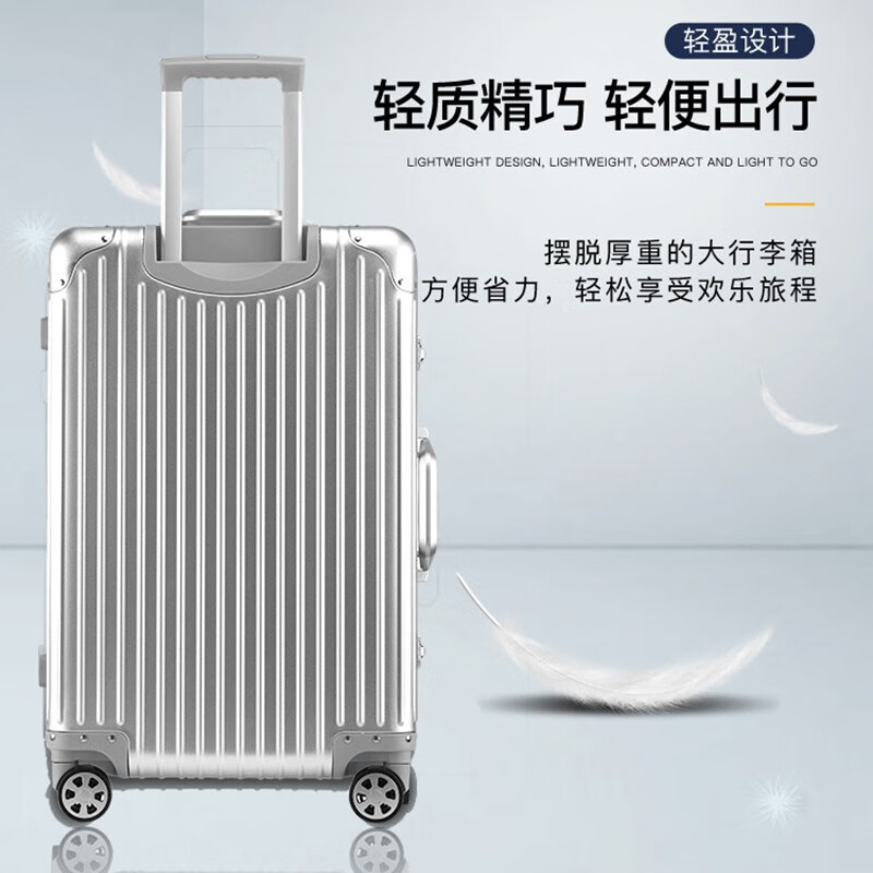 洛斯伯里（Roserooen）全铝镁合金拉杆箱20寸24寸金属行李箱万向轮20登机旅行箱子 防刮磨砂钛金色【经典款】 24英寸 【全金属铝镁合金材质】