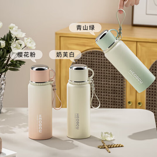 DEATKN德国316保温杯大容量高颜值茶水分离泡茶杯大号不锈钢保冷水杯 【经典_智能温显】黑色1000ML