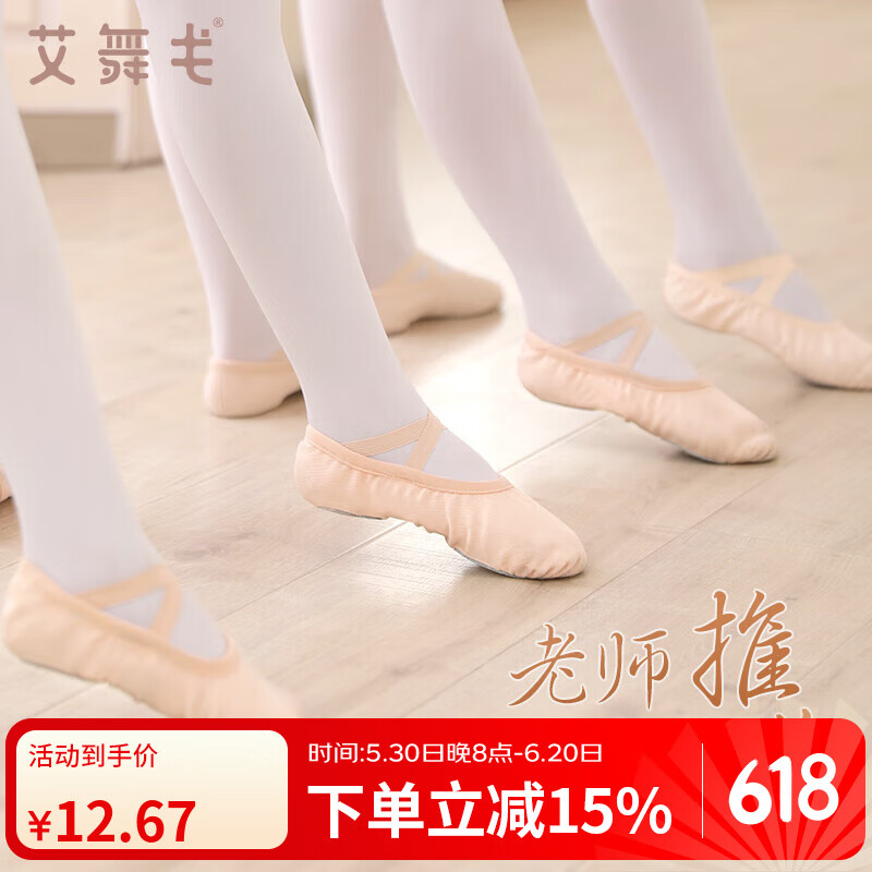 艾舞戈儿童舞蹈鞋女练功鞋免系带软底猫爪鞋女童中国跳舞鞋成人男形体鞋 肉色【标准款】 29