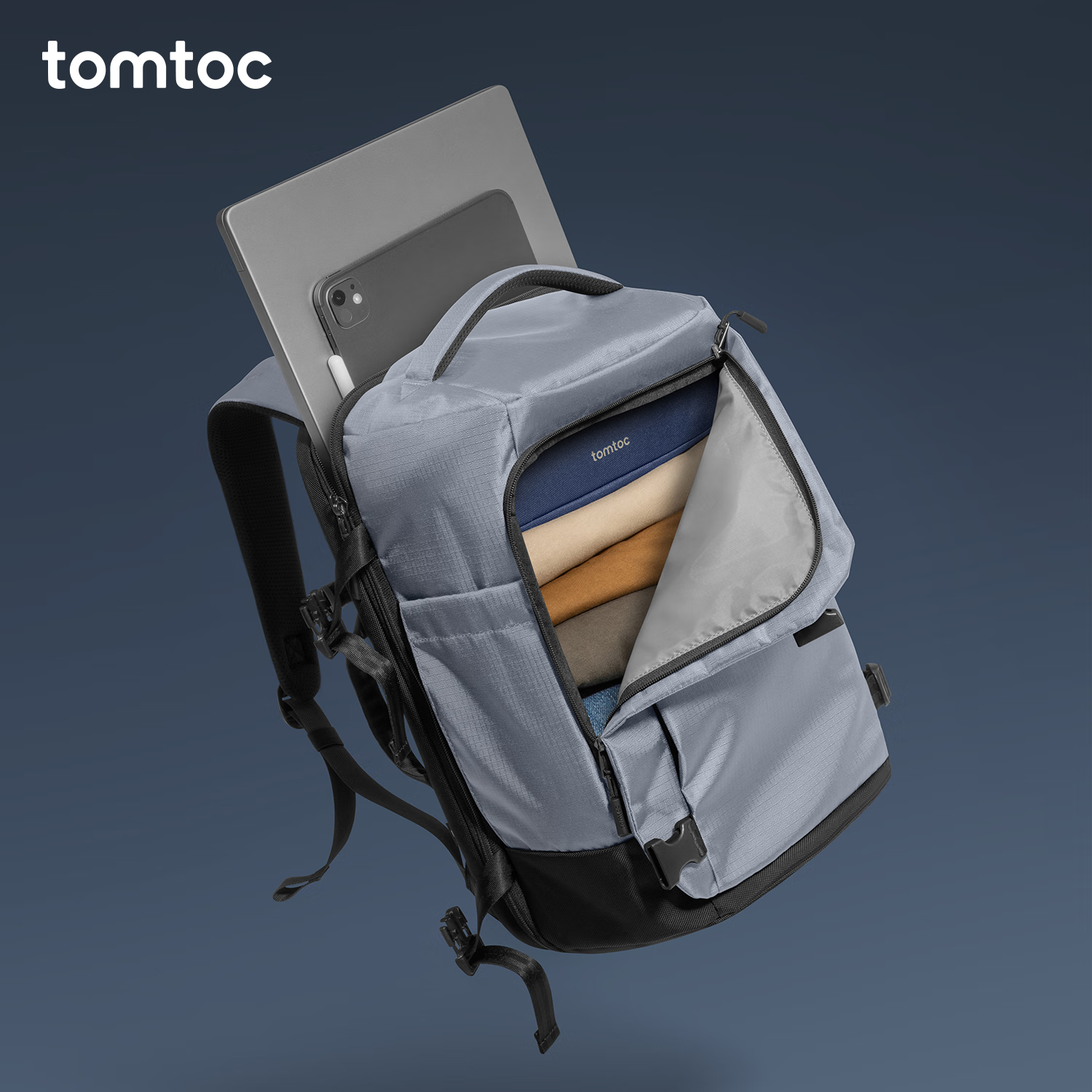 tomtoc大容量旅行包双肩包轻量化背包登机包轻便休闲防泼水旅游出差T66 速黑 28L｜适合2～3天轻松出行（可登机）