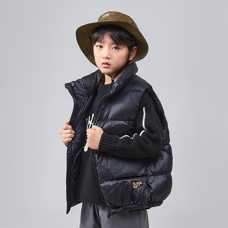 雅鹿2025新款儿童羽绒马甲男童女童中大童加厚背心外穿秋冬季坎肩 黑色 110 cm